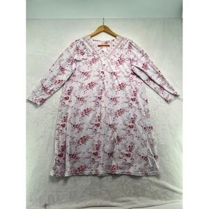 Pink Label Floral Night Gown Pink‎ Yolk 4 Button Front Size M Long Sleeve